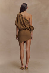 Gabriella Draped Mini Dress - Light Brown Marle